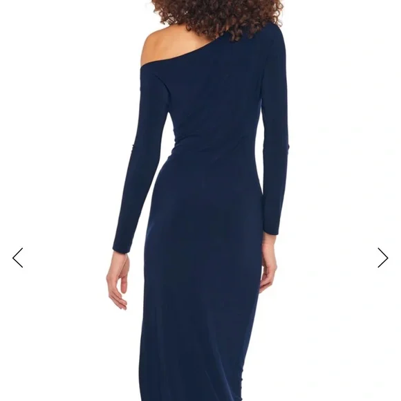Norma Kamali Dress- Long Sleeve Drop Shoulder Side Slit Gown - True Navy-Large - Picture 7 of 14